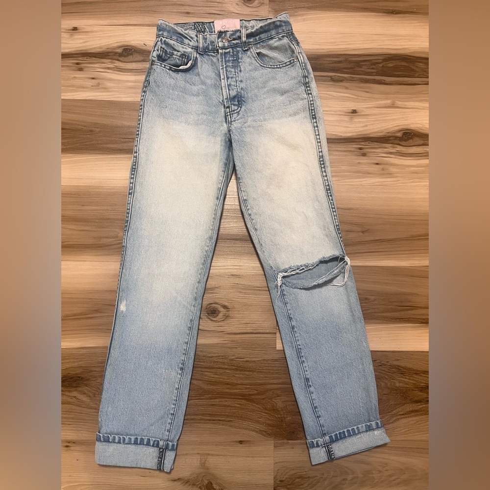 Revice Denim Jeans Womens Size 25 Light Wash Ripped Distressed Button Fly Cuffed - Picture 1 of 9